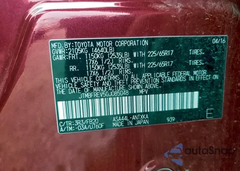 2016 Toyota Rav4 Le from USA, damaged, VIN JTMBFREV5GJ085048